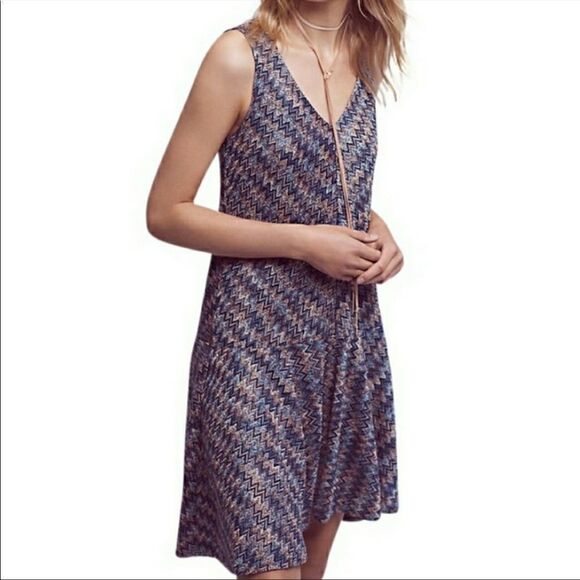 ANTHRO MAEVE Westwater Sleeveless Hi-Low Knit V-Neck Mini Dress Blue Pink M - Picture 5 of 14